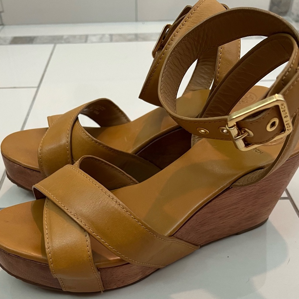 Tan Leather Wedge Sandals